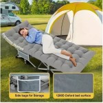 Portable foldable guest bed being used inside a large family camping tent.