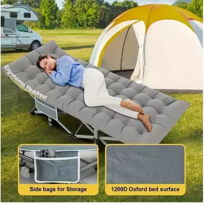75-inch Large Folding Outdoor Bed_4 Portable foldable guest bed being used inside a large family camping tent.