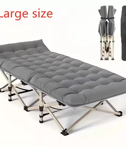 75-inch large folding sports outdoor bed set up with its plush double-sided mattress.