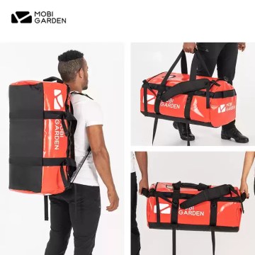 Close-up of the 1000D mesh cloth fabric on the camping backpack with water beads on it.