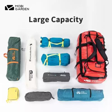 Comparison of the 80L and 120L outdoor backpacks standing side by side.