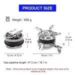 Portable gas stove boiling a large pot of water outdoors.