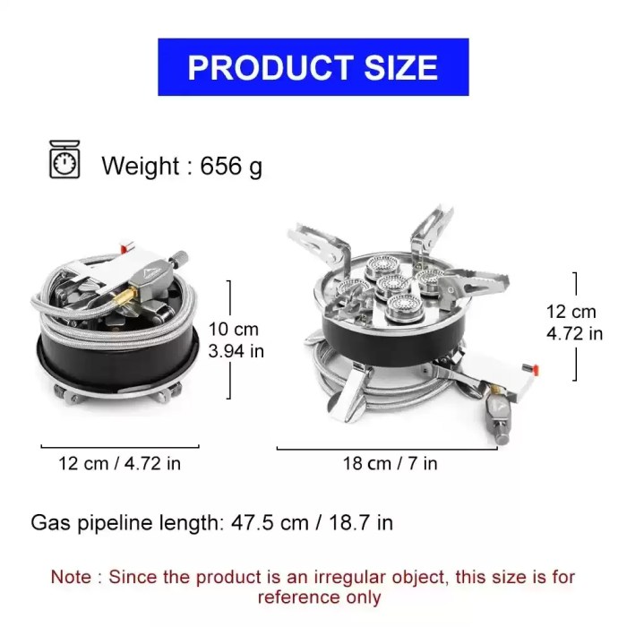 Portable gas stove boiling a large pot of water outdoors.