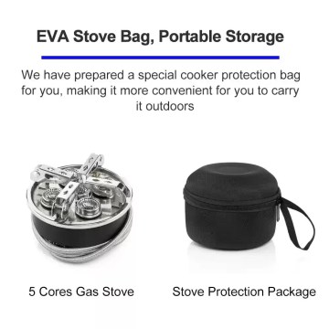 Portable 5-core camping gas stove with EVA stove bag for safe storage, easy carrying