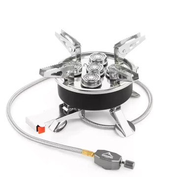 8800W high-power camping tourist burner with multi-burner head, foldable pot supports for hiking, camping 