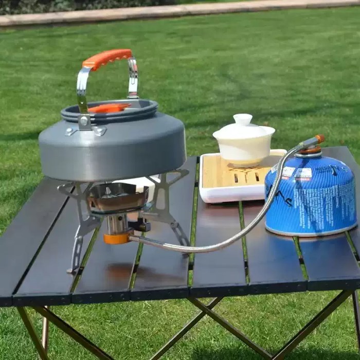 Small backpacking kettle showing its compact size, perfect for UK hikers and motorhome kitchen storage.