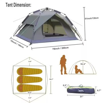 Breathable automatic camping tent with mesh windows to keep interiors cool on warm summer days.