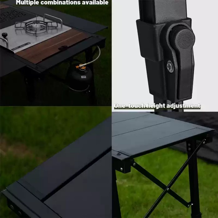 Aluminum Alloy Lifting Table_3 Close-up of the telescopic leg mechanism on a multi-functional camping lifting table.