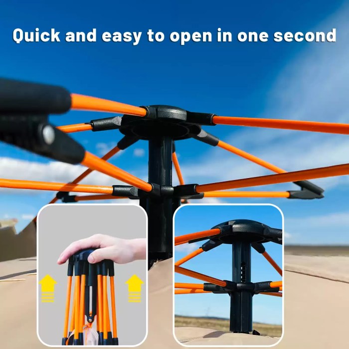 Automatic Quick-Opening Tent 4 Person_1 Large interior of an automatic tent with camping mats for tents laid out