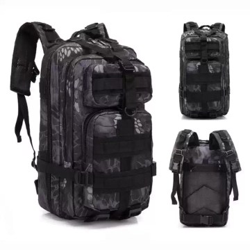 Multiple zippered compartments on tactical 25L backpack for organised UK hiking.