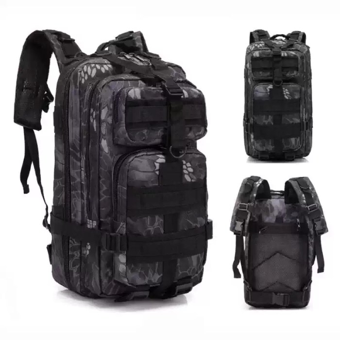 Multiple zippered compartments on tactical 25L backpack for organised UK hiking.