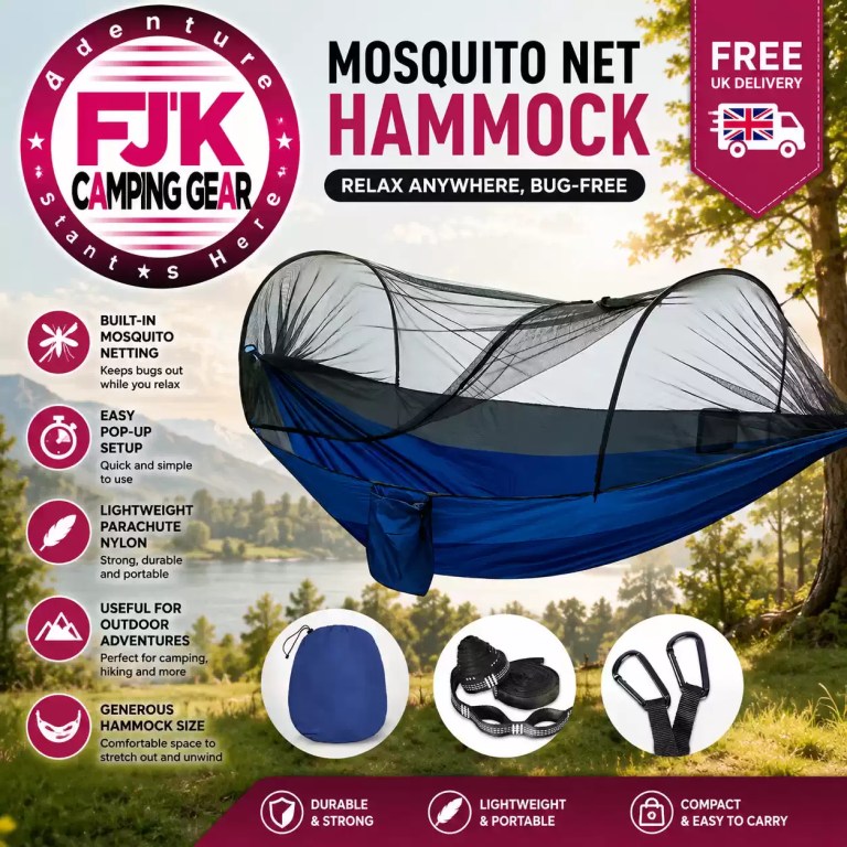 Double Camping Hammock with Mosquito Net Popup Bug Netting