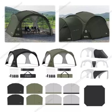 Large camping garden dome shelter providing a 360-degree view for UK campsite socialising and garden events.