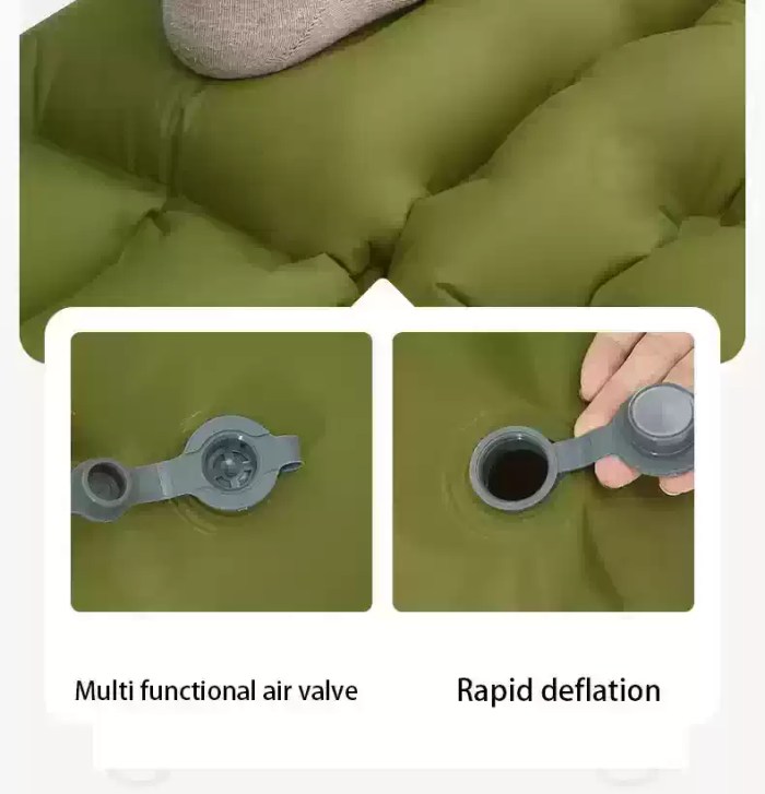 Close up of multifunctional air valve for rapid mattress deflation