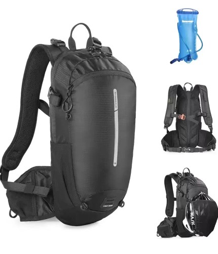 12L climbing backpack with integrated water bag for hydration.