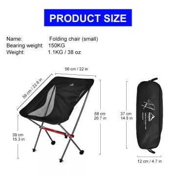 Lightweight folding camping chair size and dimensions with carry bag