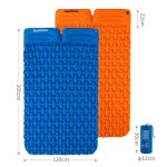 Alt Text: Blue 2 person camping sleeping pad fitting perfectly inside a lightweight hiking tent for a comfortable night's sleep.