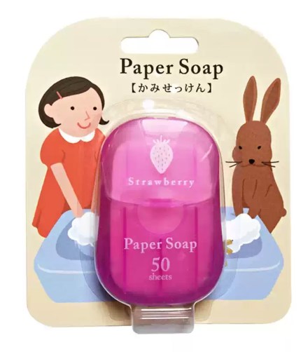 Pink strawberry scent mini paper soap pack with rabbit illustration