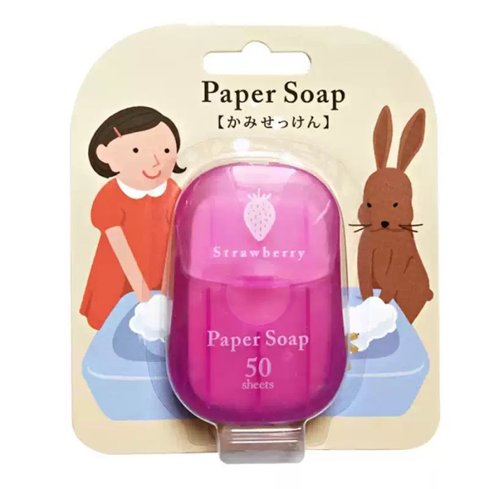 Pink strawberry scent mini paper soap pack with rabbit illustration