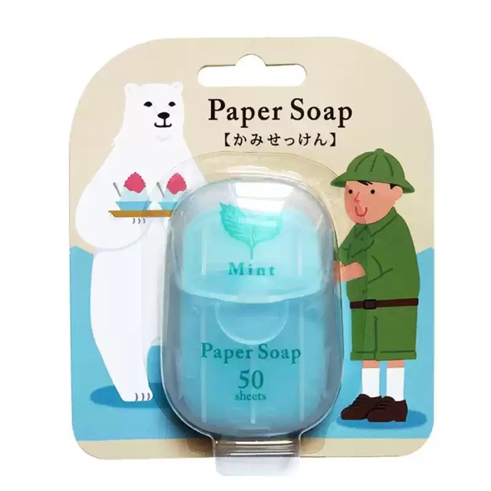 Light blue mint scent mini paper soap pack with polar bear
