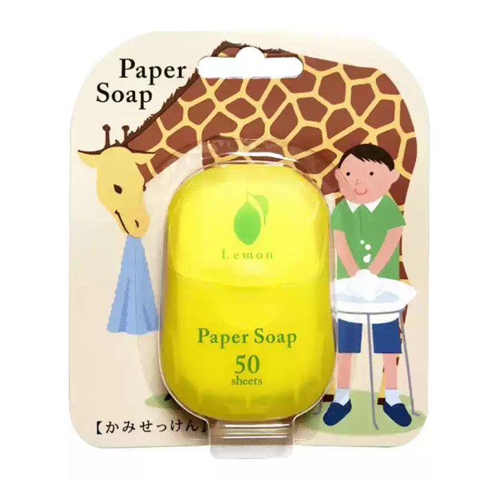 Yellow lemon scent mini paper soap pack with giraffe illustration