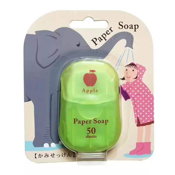 Green apple scent mini paper soap pack with elephant illustration