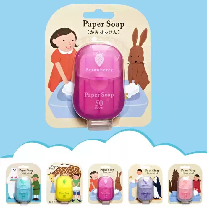Pink strawberry paper soap pack featured above five scent options