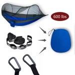 Portable camping hammock with mosquito net, accessories, and storage pouch