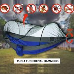 2-in-1 functional blue camping hammock with insect protection mesh