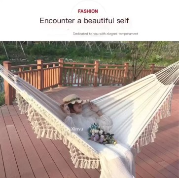 High-density canvas fabric detail of the blue double camping hammock.