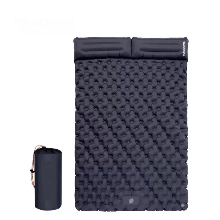 Double Inflatable Camping Mattress_6 Double inflatable camping mattress extra wide sleeping pad shown inside a car for travel.