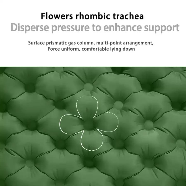 Close-up of the dot-matrix support texture on the comfortable camping mattress.