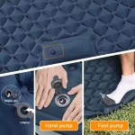 Close-up of a person using the built-in foot pump to inflate a 2 person outdoor mat.