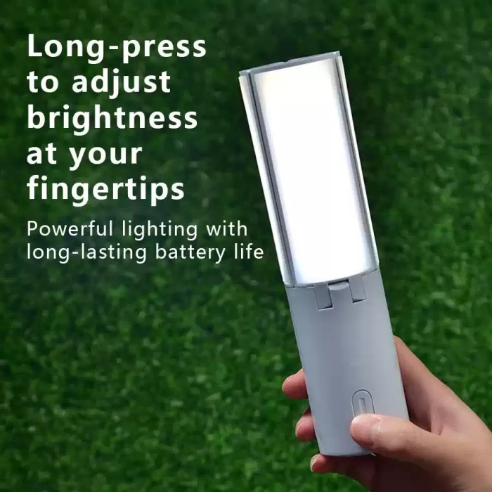 Compact folding light stored in a travel backpack.