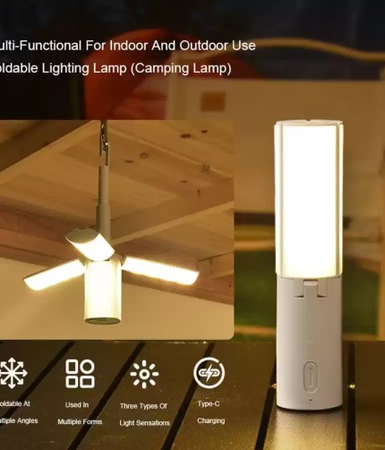 Folding outdoor camping light in its expanded lantern mode.