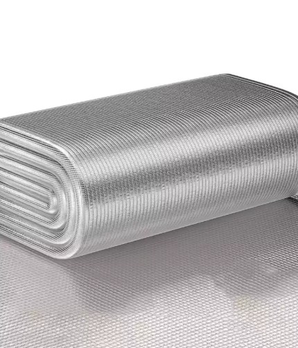 Outdoor camping foam foil mat with reflective aluminum surface.