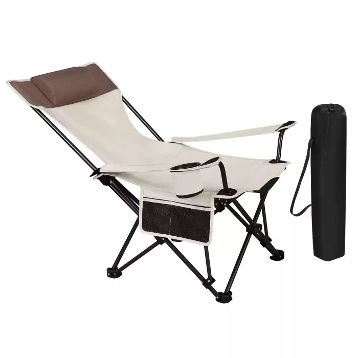 Alt Text: Rear view of the high-back camping chair showing the reinforced frame and headrest support.