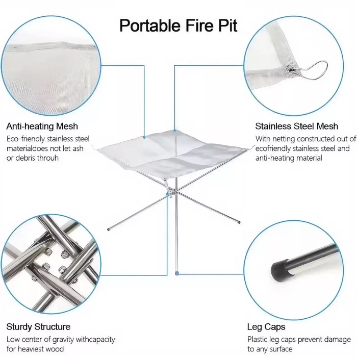 Fire pit elevated off the ground to demonstrate its eco-friendly design.