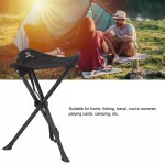 Heavy-duty folding tripod stool with black reinforced fabric.