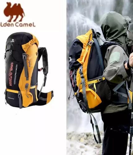 GOLDEN CAMEL outdoor hiking backpack in a professional mountain setting.