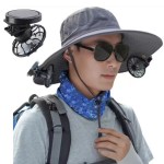 Solar powered fan for hands-free cooling during a nature hike.