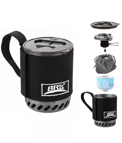 Integrated heat collecting pot burner for fast outdoor cooking.