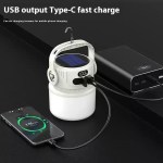 Solar emergency lamp hanging inside a camping tent