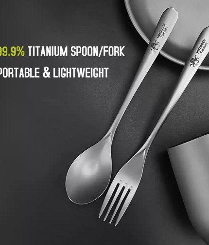 Corrosion-resistant titanium tableware used during a nature hike.