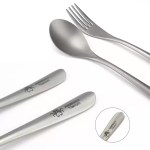 Close up of the matte finish on titanium camping cutlery.