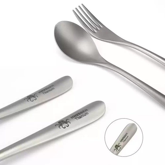Close up of the matte finish on titanium camping cutlery.