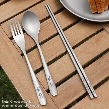 Outdoor camping lightweight titanium chopsticks, spoon, and fork set.