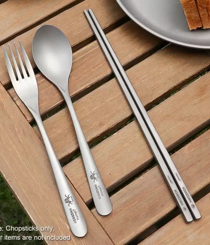 Outdoor camping lightweight titanium chopsticks, spoon, and fork set.