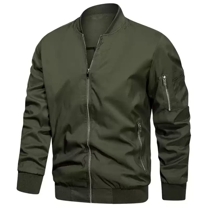 Olive green lightweight bomber jacket for men.