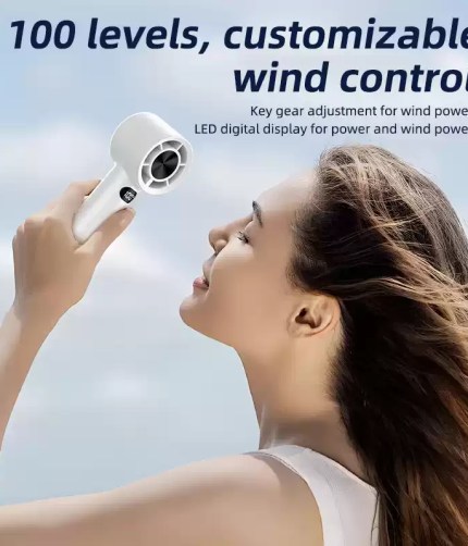 Portable hook turbo fan used during a nature hike.